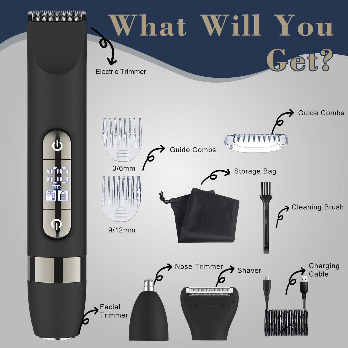 Hatteker 4 in 1 Multifunctional Dual - Head Body Hair Trimmer for Men, IPX7 Waterproof Groin & Body Hair Groomer, Rechargeable Body Electric Shaver Razor