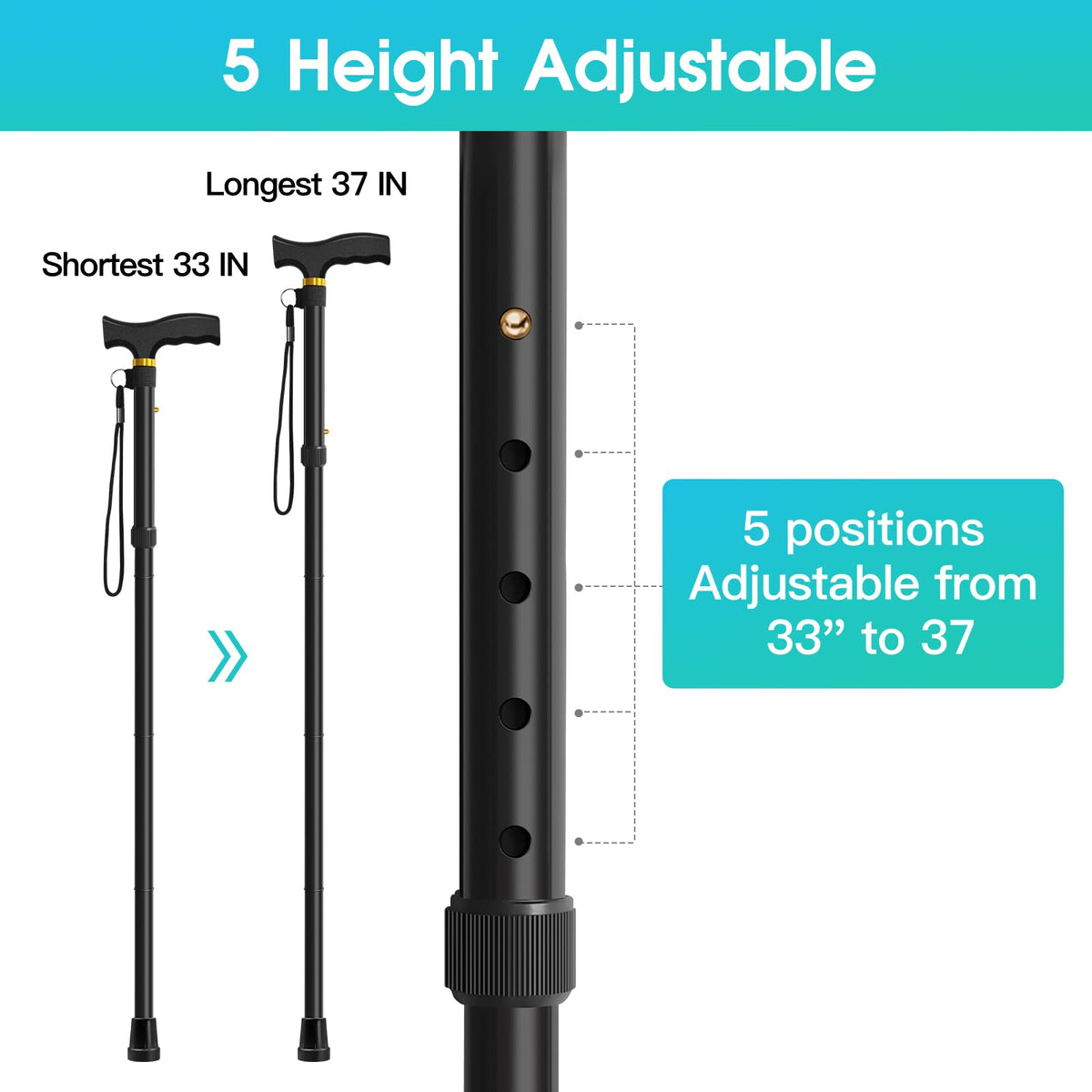 Folding Cane, Walking Poles with Adjustable Height, Canes for Men, Women and for The Elderly, Aids for People WithLlimited Mobility(Black)