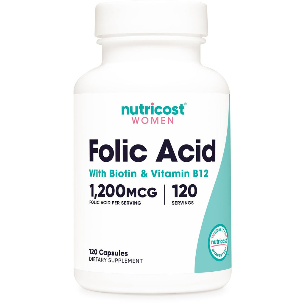 Nutricost Folic Acid for Women (Vitamin B9) 1200 mcg, 120 Capsules