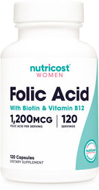 Nutricost Folic Acid for Women (Vitamin B9) 1200 mcg, 120 Capsules