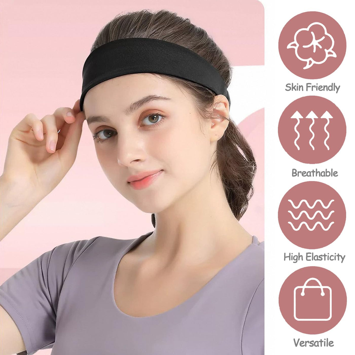 Headbands for Women Non Slip, 9Pcs Soft Elastic Hair Bands for Women's Hair, Fashion Stretchy Fabric Sweat Bands Headbands for Daily Workout Yoga Running Sports