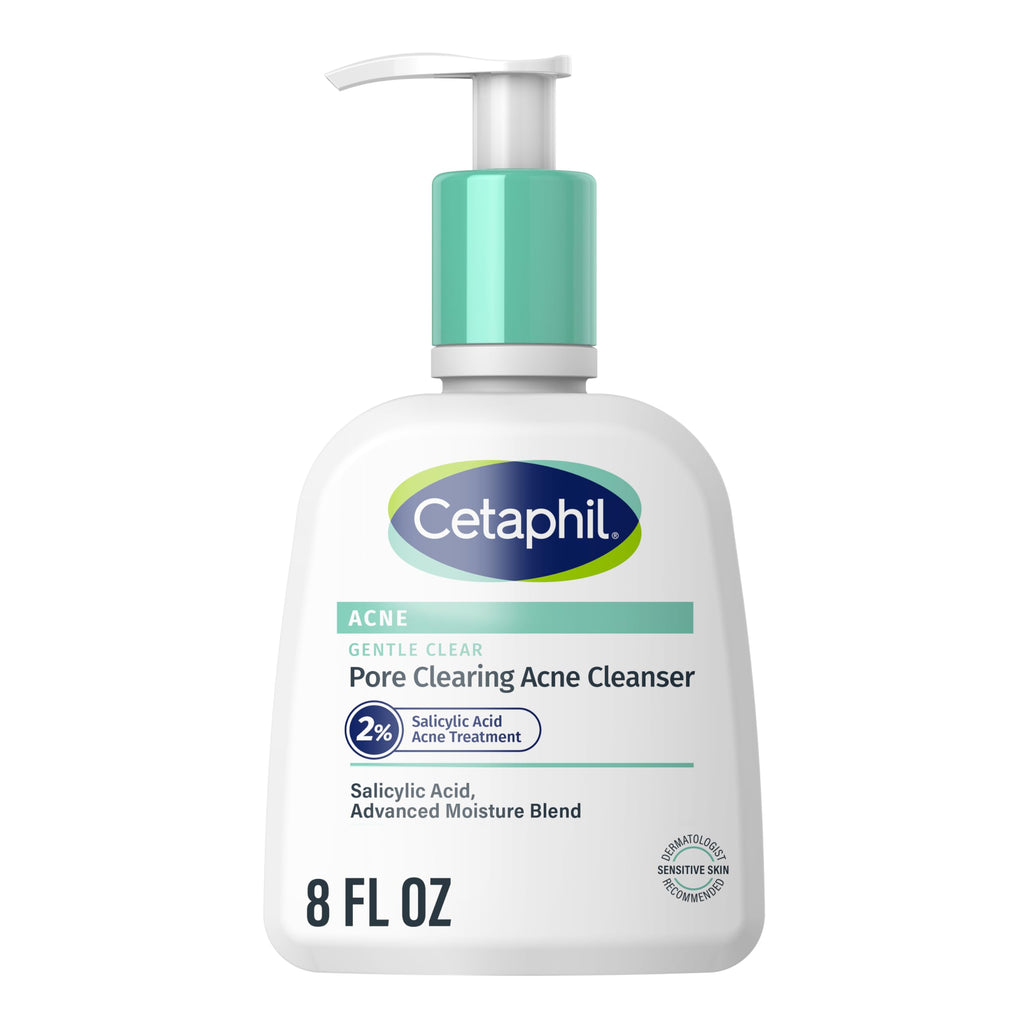 Cetaphil Gentle Clear Acne Foaming Face Wash, 2% Salicylic Acid, 8 fl oz | 2% Salicylic Acid Cleanser, Clears Pores, Gentle On Sensitive Skin, Dermatologist Recommended, Pump Bottle