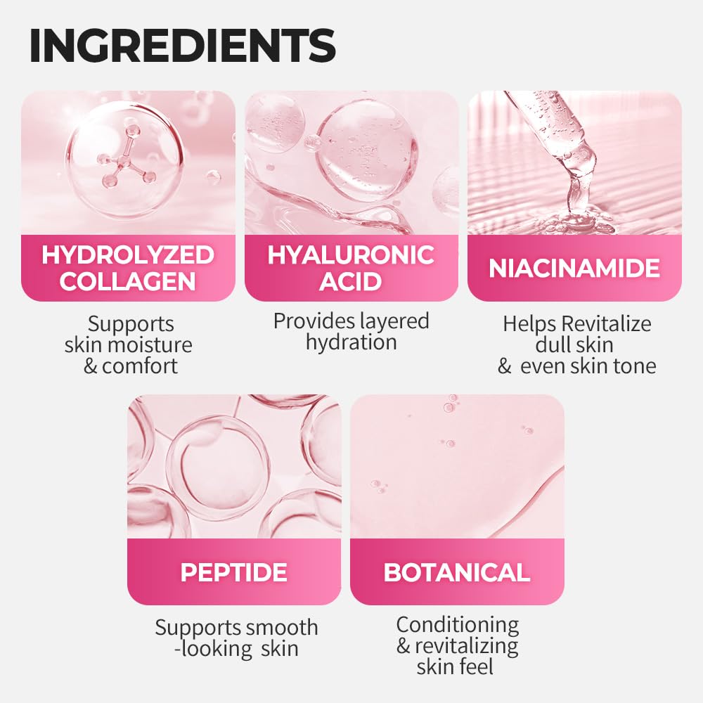 Collagen Hydrogel Face Mask, Pack of 4, 34g Each | Hydrolyzed Collagen, Hyaluronic Acid, Niacinamide & Peptides, Deep Hydration, Smooth Skin