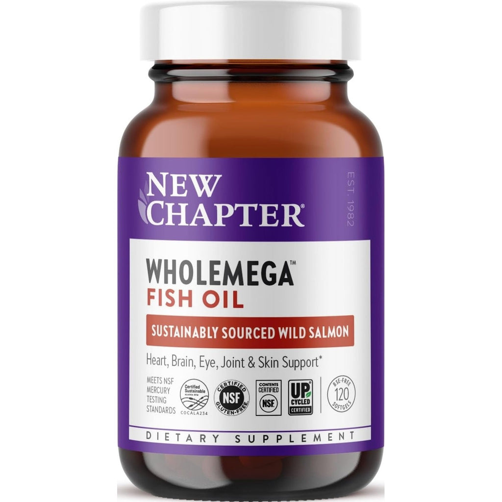New Chapter Wholemega Wild Alaskan Salmon Oil, 180 Softgels | 2000 mg per Serving, Clinically Proven Omega-3 for Heart, Brain, and Joint Health, with Vitamin D3 and Astaxanthin
