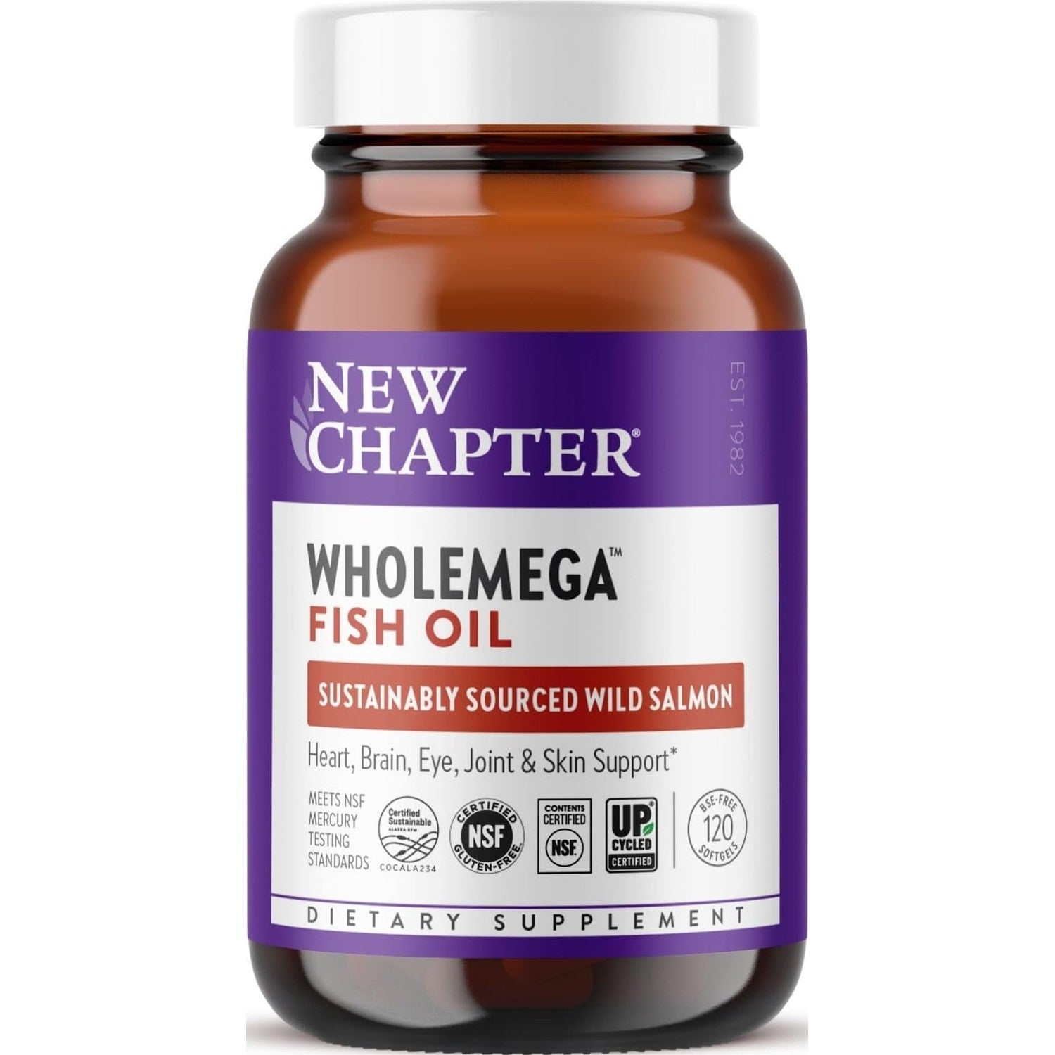 New Chapter Wholemega Wild Alaskan Salmon Oil, 180 Softgels | 2000 mg per Serving, Clinically Proven Omega-3 for Heart, Brain, and Joint Health, with Vitamin D3 and Astaxanthin