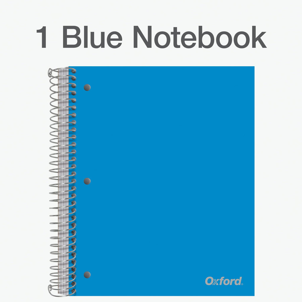 Oxford 5 Subject Spiral Notebook, Notebooks for School, Plastic Covers, Back to School Supplies, College Ruled, 200 Sheets, 1 Pack, Bright Blue (1009294)