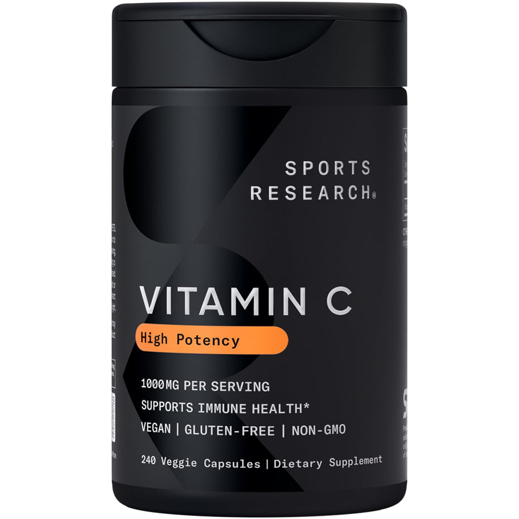 Sports Research® High Potency Vitamin C 1000mg, 240 Count Veggie Capsules | Antioxidant Activity & Immune Support | Ascorbic Acid Vitamin C | Non-GMO Verified & Gluten Free - 240 Servings