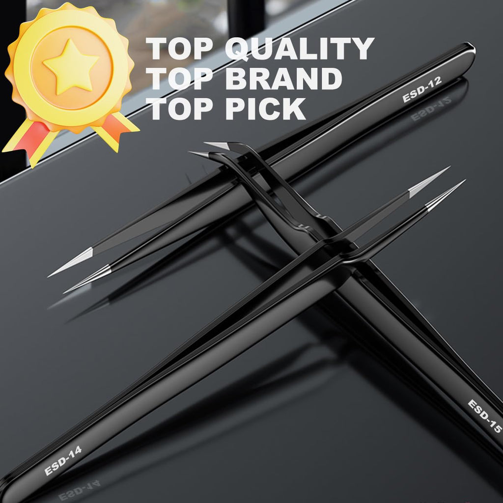 Antonki 12-in-1 Precision Metal Tweezers Set with Leather Case | High Quality, 1.5mm Thick, Strong Hardness, Rustproof, Anti-Static, Tips Cover, Complete Set, Portable Design