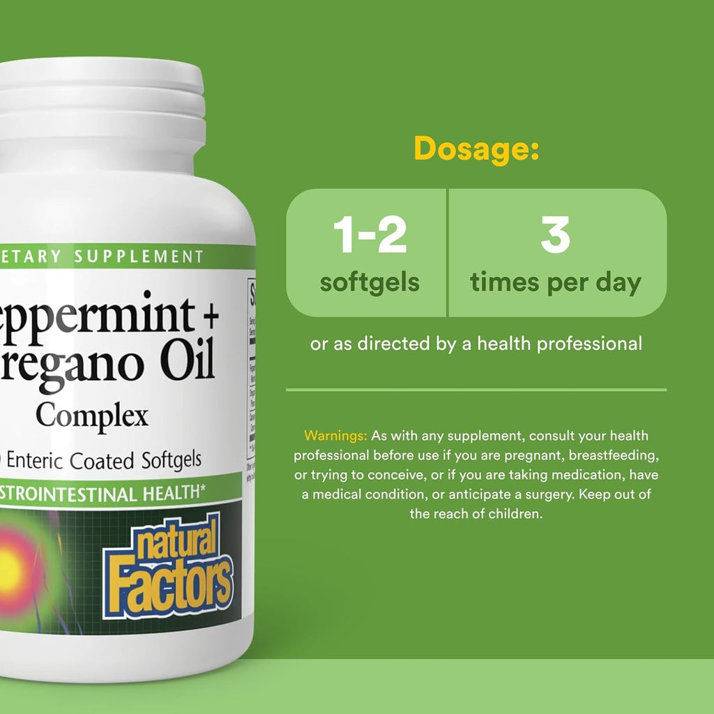 Buy now Natural Factors, Peppermint & Oregano Oil Complex, Digestive Aid for Gastrointestinal Health, 60 softgels at indiglob india