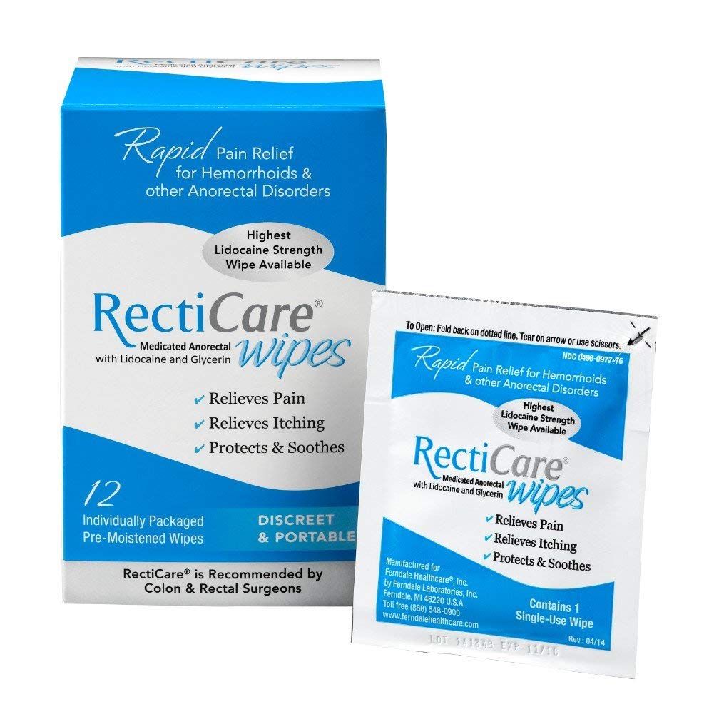 RectiCare Medicated Anorectal Wipes, 5% Lidocaine, 12 Pack