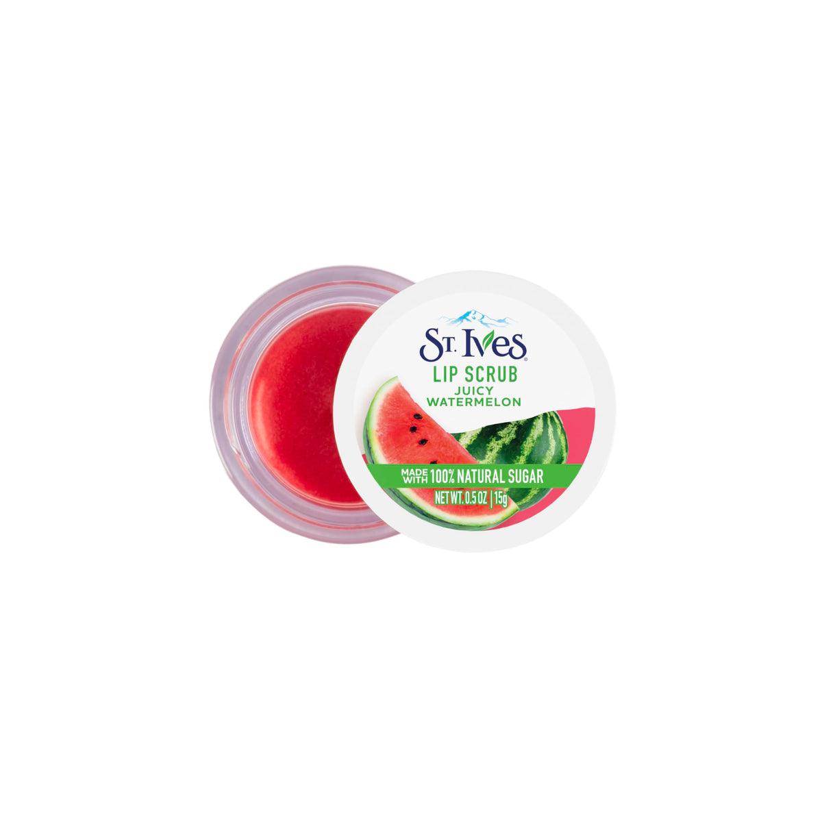 St. Ives Watermelon Lip Scrub, Sugar Exfoliator with 100% Natural Ingredients, Helps Smooth Away Dullness, 0.5 oz Jar