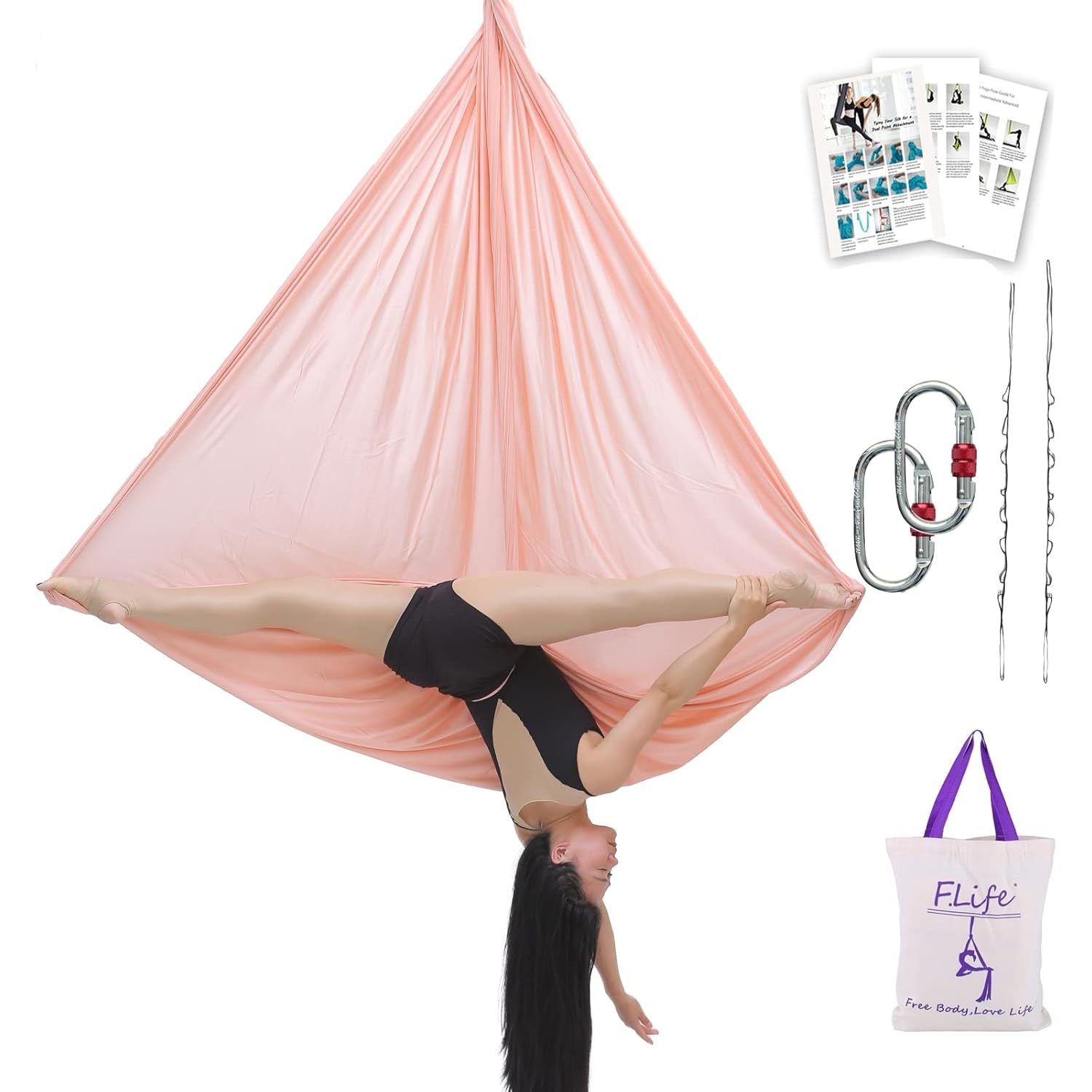 Buy now F.Life Aerial Silk Yoga Hammock & Swing for yoga Inversion,Strength training,starter hardware kit Champagne at indiglob india