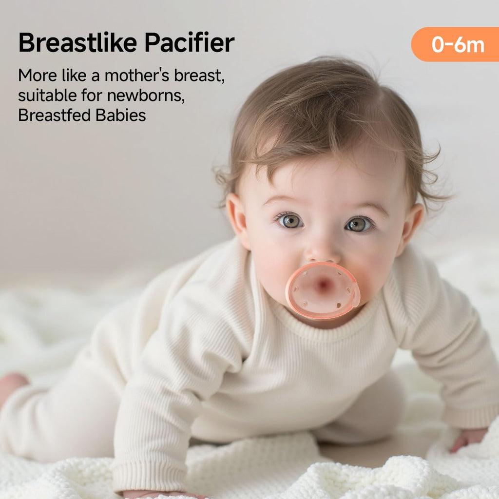 Breast-Like Baby Pacifiers for Newborns 0-6 Months 4 Pack Clip Case