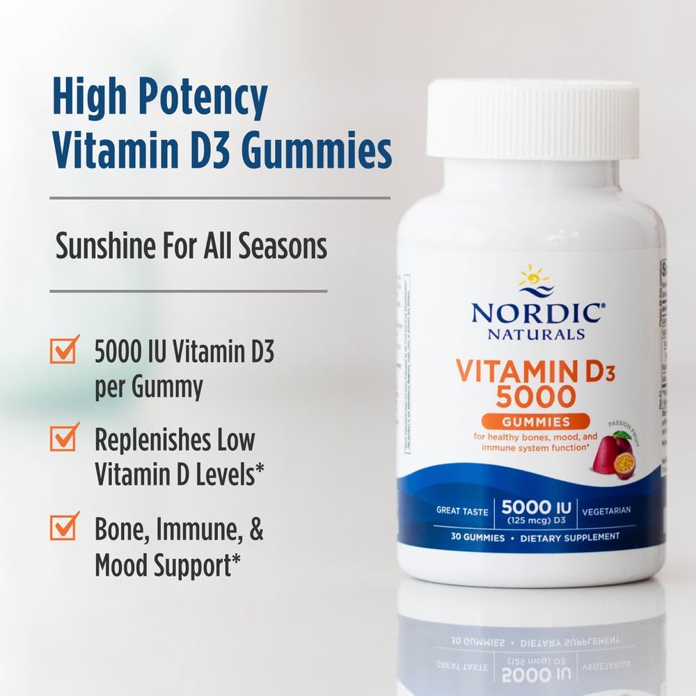 Nordic Vitamin D3 5000 IU Gummies, Bones Mood Immune Support - 30 Count