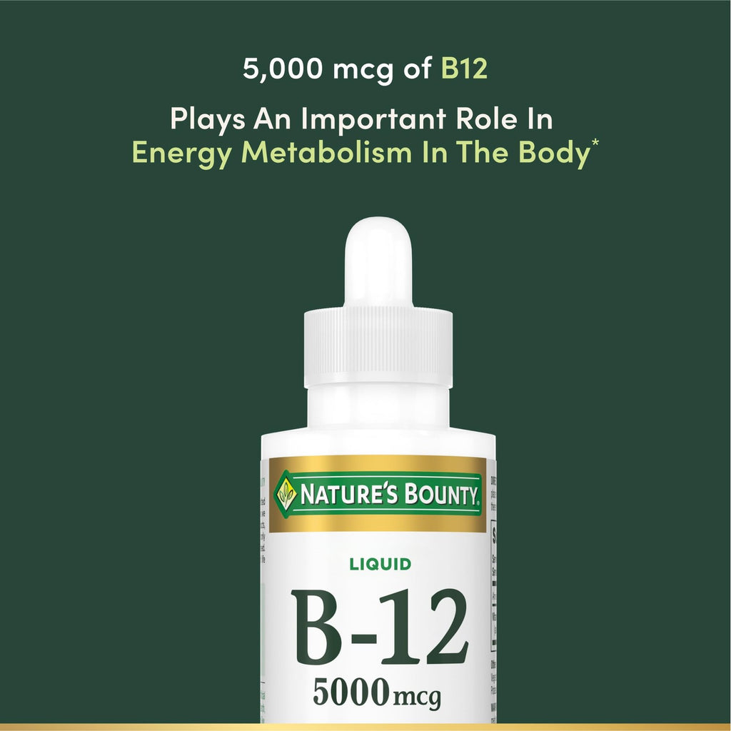 Nature’s Bounty Vitamin B12 5000 mcg Sublingual Liquid, Cardiovascular Health & Cellular Energy Support, 2 Fl Oz (1 Count)