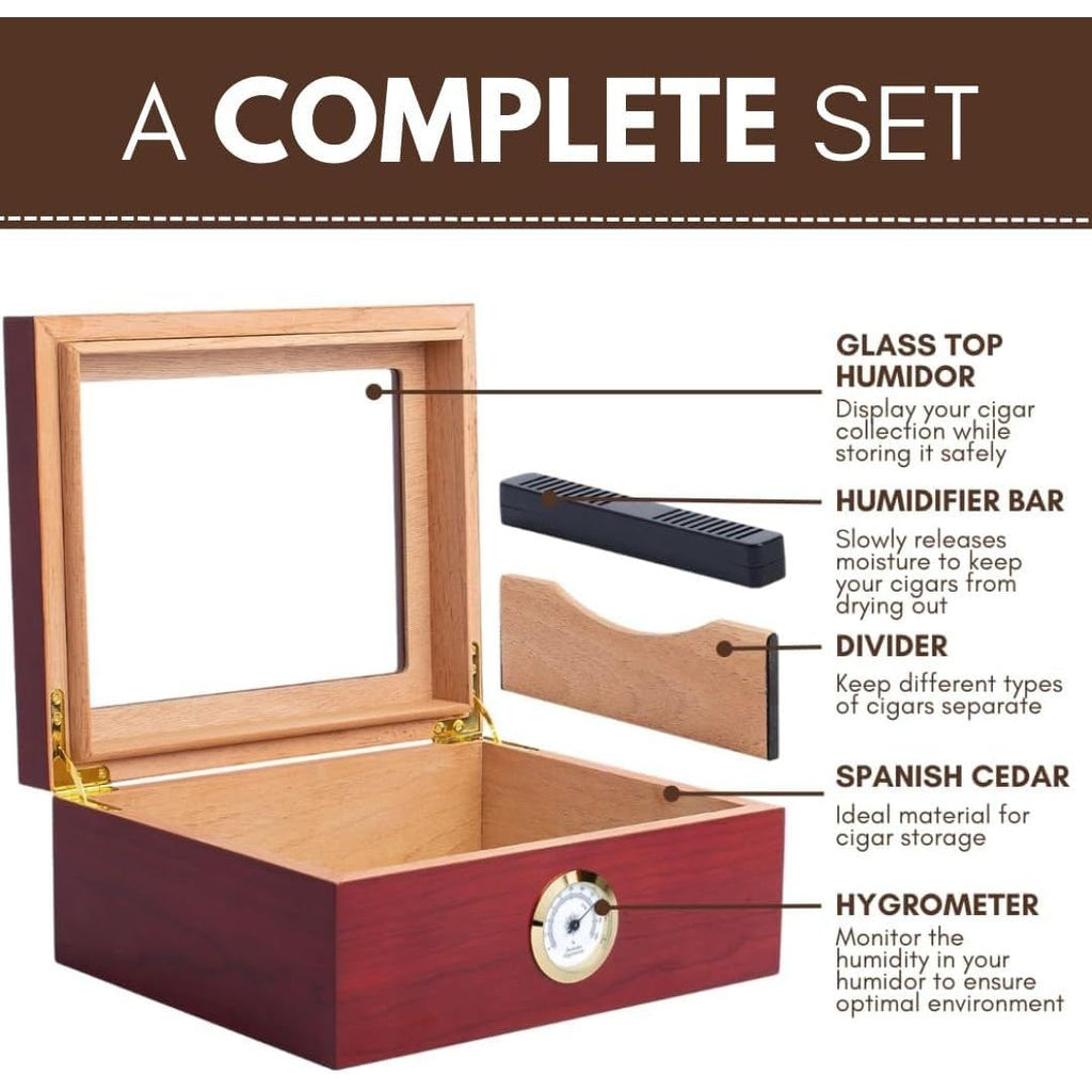 Buy now Premium Cigar Humidor for 25-50 Cigars - Elegant Humidor humidor with Hygrometer and Humidifier - Cedar Lined Cigar Box for Optimal Humidity Control (Analog) at indiglob india
