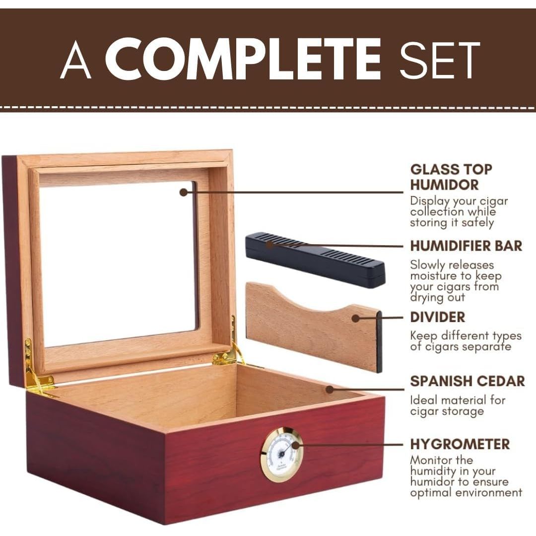 Buy now Premium Cigar Humidor for 25-50 Cigars - Elegant Humidor humidor with Hygrometer and Humidifier - Cedar Lined Cigar Box for Optimal Humidity Control (Analog) at indiglob india