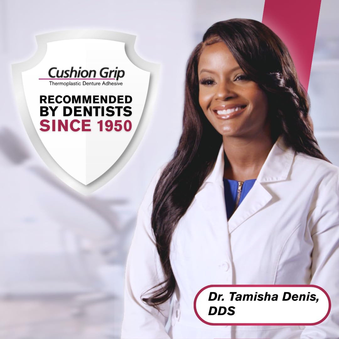 Cushion Grip Thermoplastic Denture Adhesive, 0.35 oz Travel Size (Pack of 2) – Refits and Tightens Loose Dentures for Up to 4 Days | Glue-Free, Zinc-Free, Waterproof, Acts Like a Soft Denture Reliner