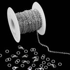 33 Feet Stainless Steel Jewelry Chains for Jewelry Making - Silver Chain Roll with 40 Pieces Open Jump Rings & 20 Pieces Lobster Clasps - Silver Necklace Link Cable Chains DIY Accessories (2.0mm)