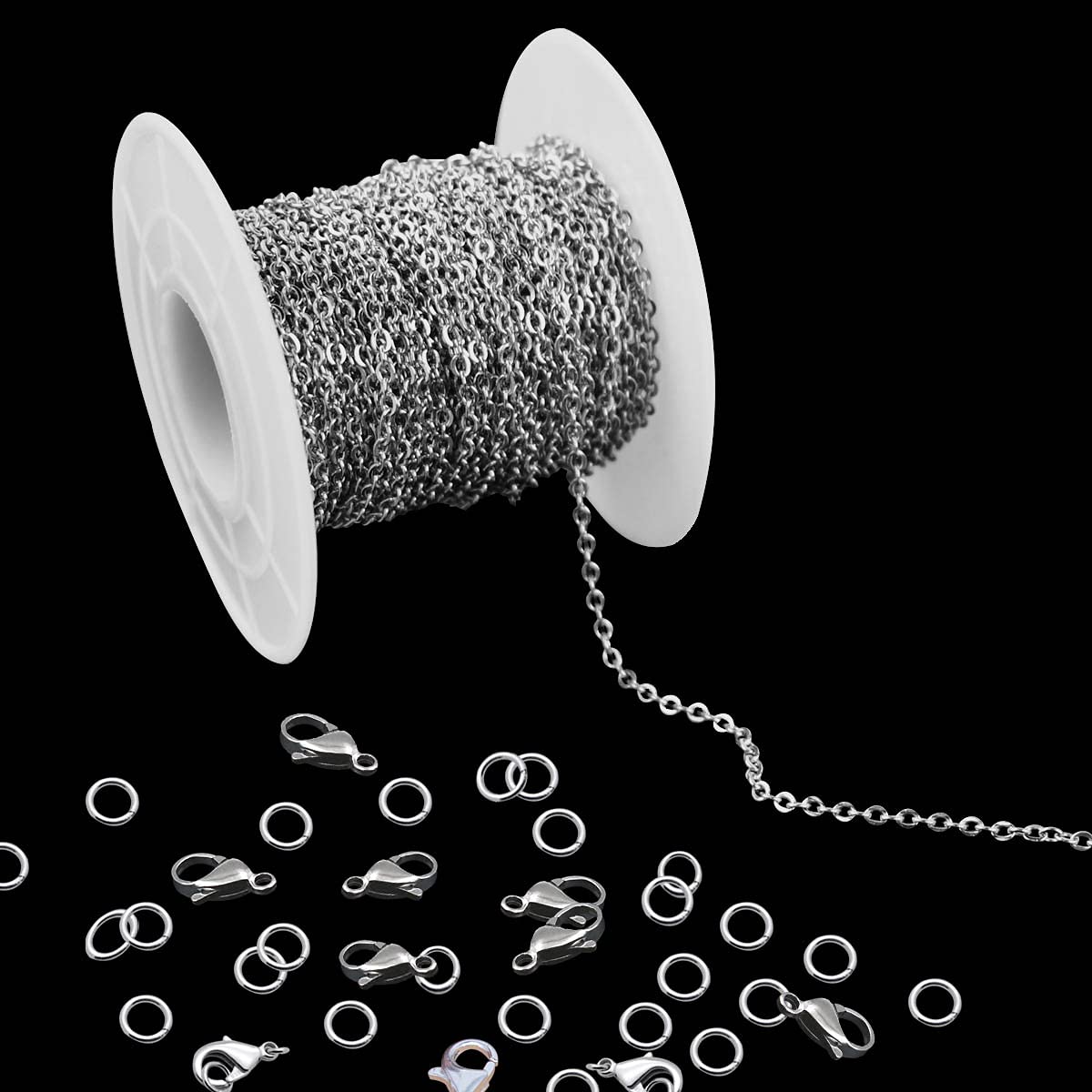 33 Feet Stainless Steel Jewelry Chains for Jewelry Making - Silver Chain Roll with 40 Pieces Open Jump Rings & 20 Pieces Lobster Clasps - Silver Necklace Link Cable Chains DIY Accessories (2.0mm)