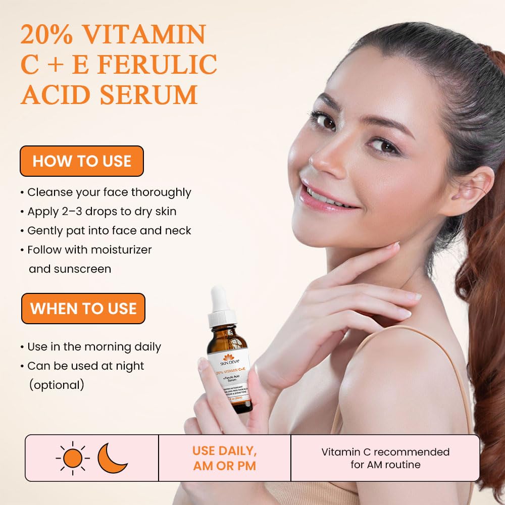 Buy now SKIN DEVA 20% Vitamin C Serum for Face with Vitamin E Plus Ferulic Acid Skincare Water Based 1 fl oz 30 ML Rejuvenates Skin to Fresh & Neutralizes Free Radicals to Brighten Even Vitamin Serum at indiglob india