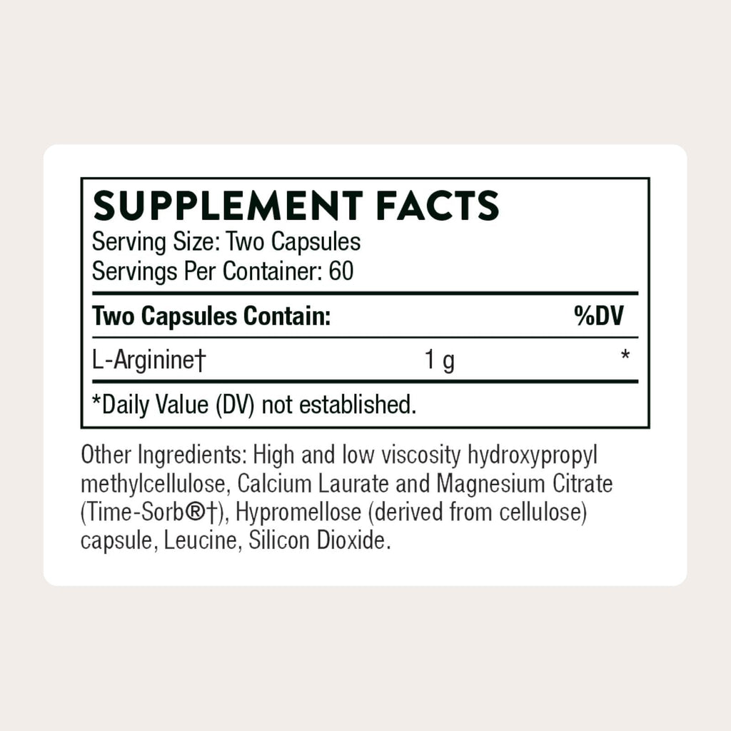 THORNE L-Arginine, Sustained Release Formula, 120 Capsules | Supports Heart Health, Nitric Oxide Production, Exercise Capacity & Optimal Blood Flow*, Gluten-Free, NSF Contents Certified