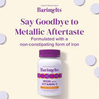 Barimelts Iron with Vitamin C, 180 Fast-Dissolving Tablets (2-Month Supply), Sugar-Free Bariatric Iron Supplement for Women, Natural Orange Flavor