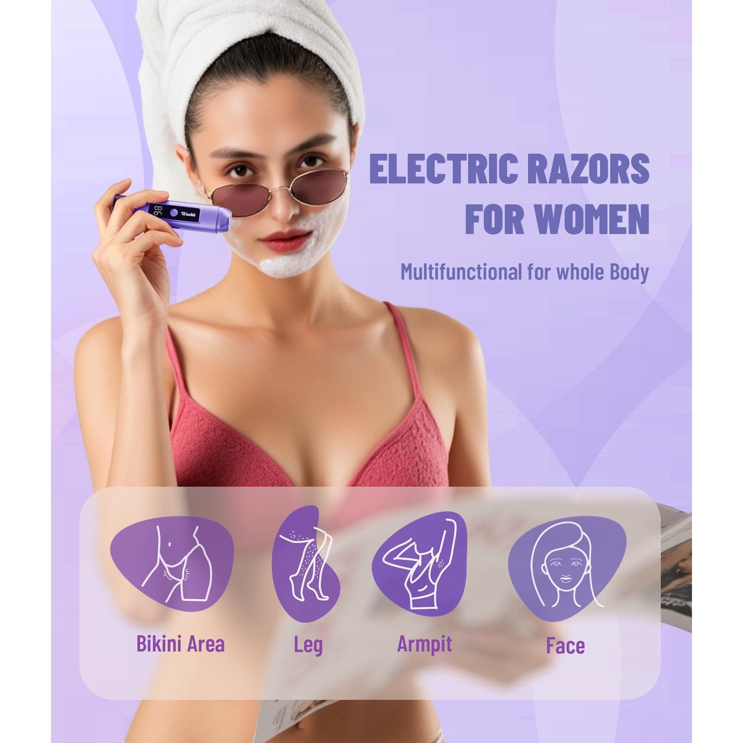 Dynooper Electric Bikini Trimmer Women: IPX7 & Dual Head - Cobalt Blue | Pubic & Body Hair Razor IPX7 Shower-Safe - USB-C fast charging Silent 45dB - Smart LED Display For Women Daily Care