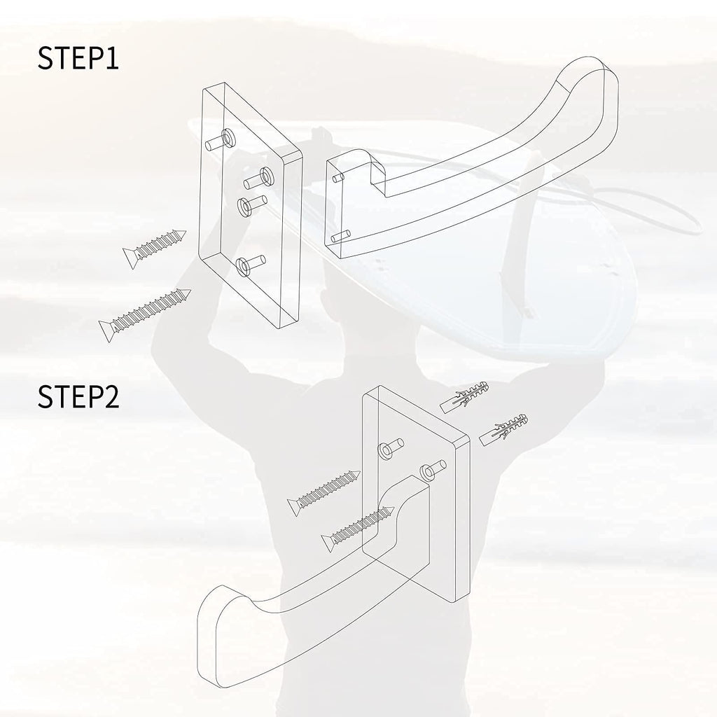 TWO STONES Surfboard Racks for The Wall, Surfboard Rack Hanger Works as a Shortboard, Skimboard & Longboard Hanger or Stand Indoor or Outdoor