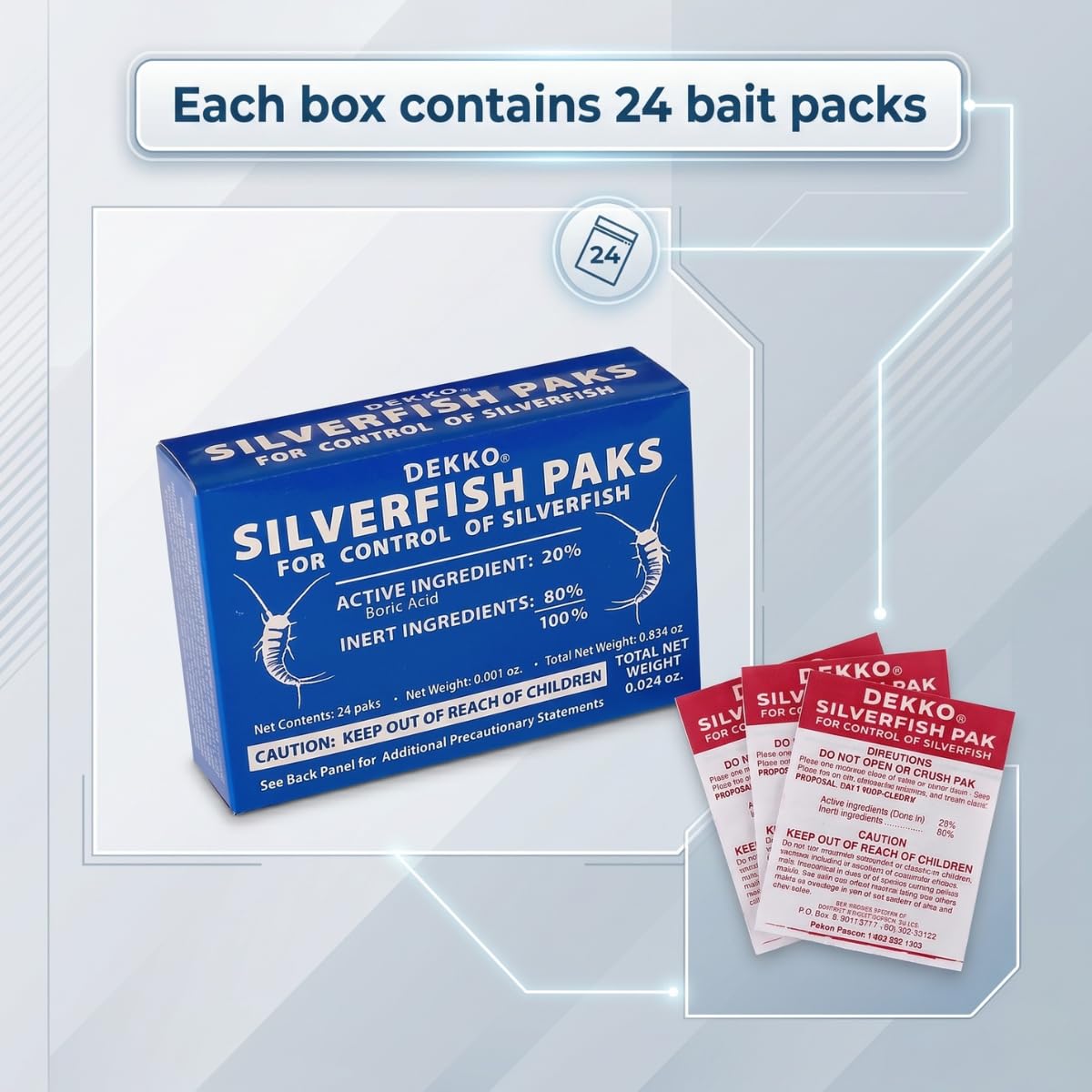 Dekko Silverfish Paks (Pack of 2) | Each Pack Contains 24 Individual Insect Bait Traps | Indoor Control Treatment for Closets, Basements, Attics, Bookshelves & Storage Areas