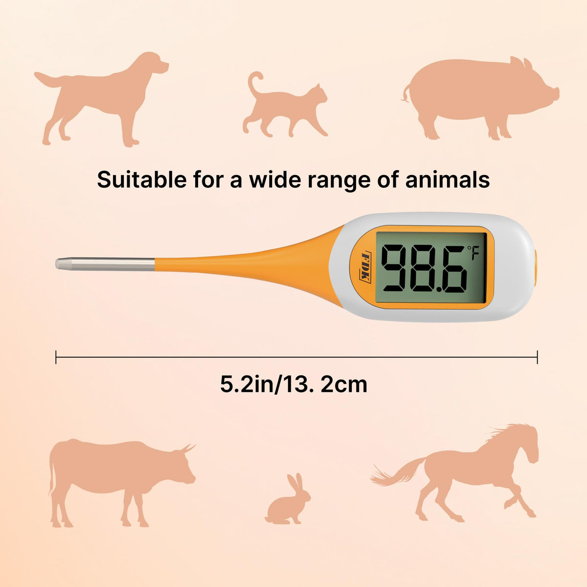 FDK 8-Second Dog & Cat Thermometer, Fast Digital Pet Rectal Thermometer with Large Backlight Screen, Fever Alarm Flexible Comfortable Soft Tip, Waterproof Veterinary Supply for Animals °C/°F