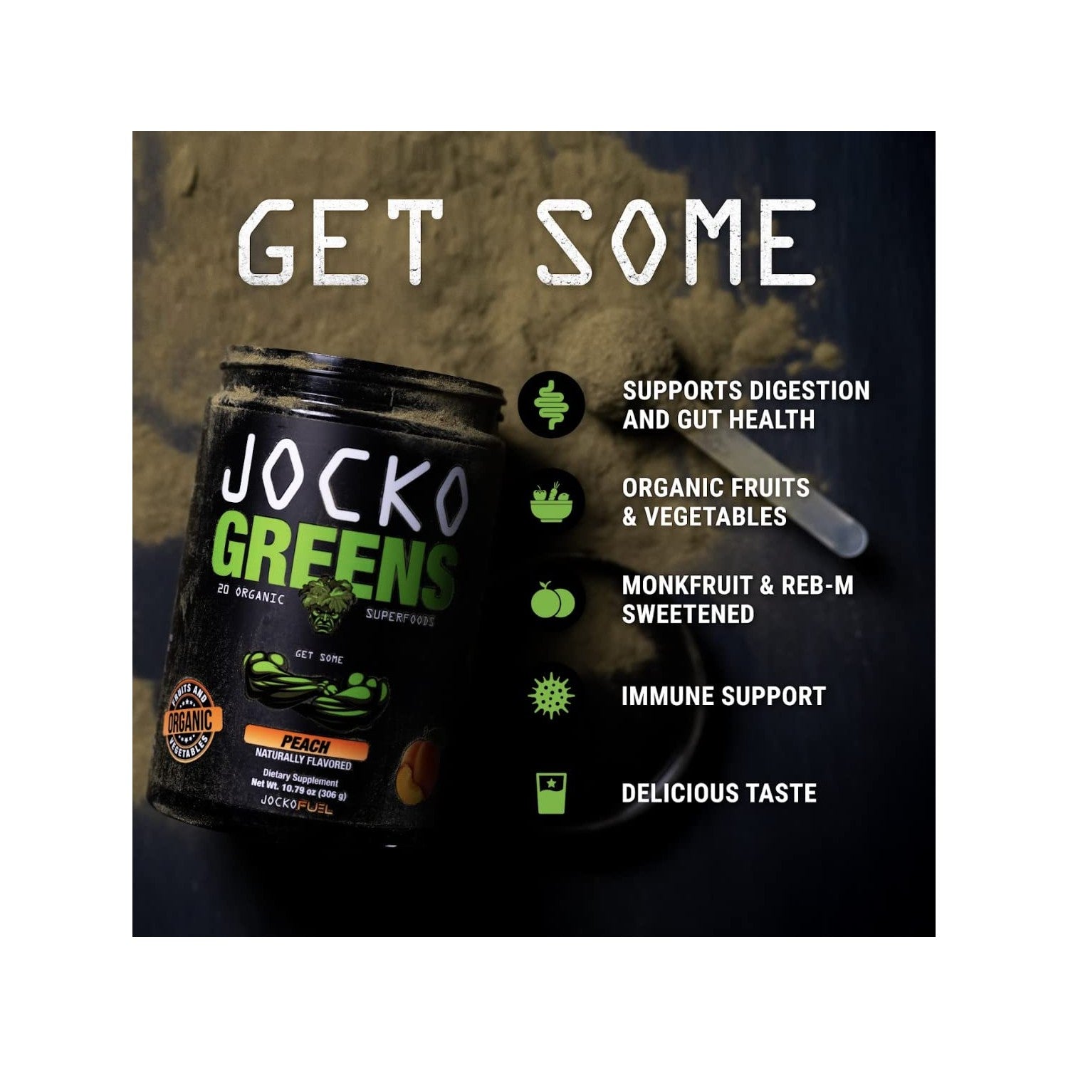 Jocko Fuel Daily Greens Powder - Premium Organic Greens Superfood Powder for Gut Health, Digestion, Bloating, Immune Support with Spirulina, Chlorella, Digestive Enzymes, & Probiotics - 30 Servings