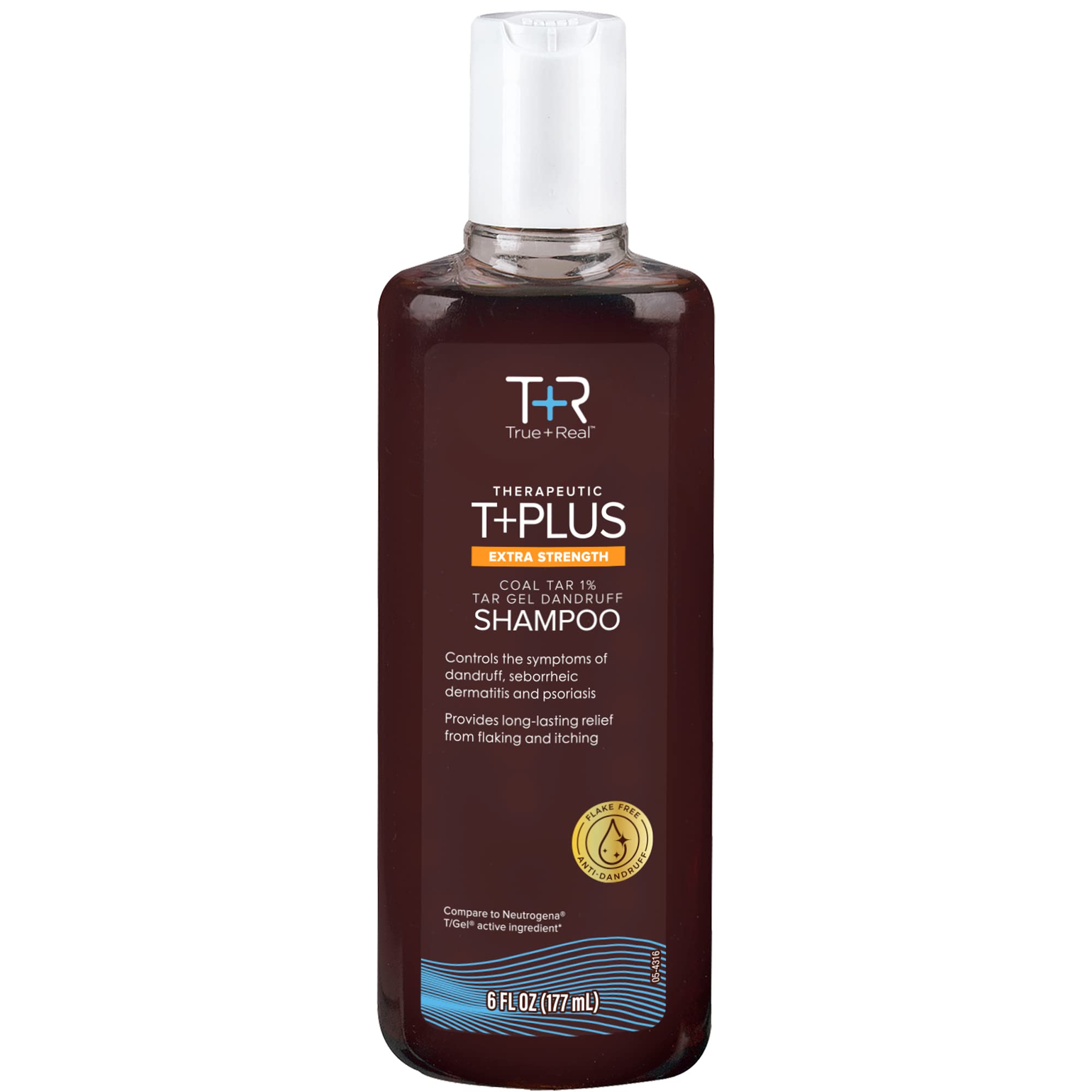 True+Real Therapeutic T+plus Tar Gel Dandruff Shampoo Coal Tar 1.0% Maximum Strength, 6 Ounce
