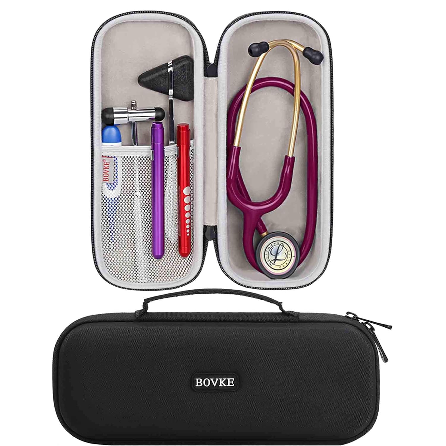 Buy now BOVKE Stethoscope Case for 3M Littmann Classic III, Lightweight II S.E, MDF Acoustica Deluxe Stethoscopes - Extra Room for Medical Bandage Scissors EMT Trauma Shear and LED Penlights, Black Polyester_Black at indiglob india