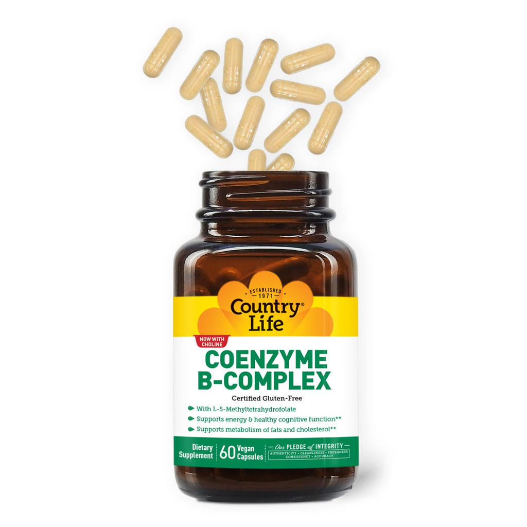 Country Life Coenzyme B-Complex with Choline, 60 Vegan Capsules | Active coenzyme B vitamins with choline to support cellular energy, cognitive function and healthy metabolism