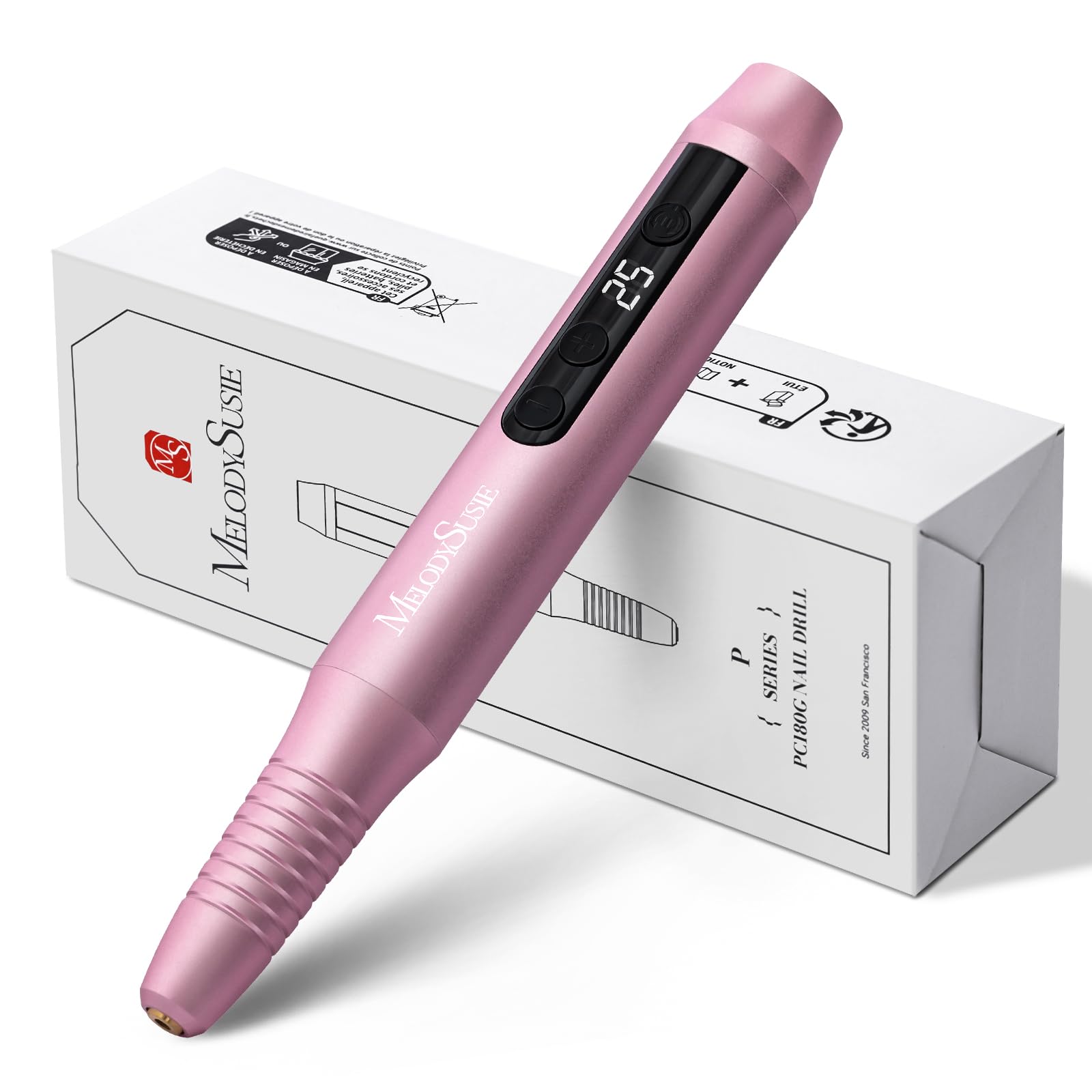 MelodySusie Pen-Shaped Portable Cordless Nail Drill,PC180G 25000RPM Rechargeable Electric File with LED Display for All Nail Care, Manicure Shaping & Acrylic Gel Removal for Nail Artists DIY at Home