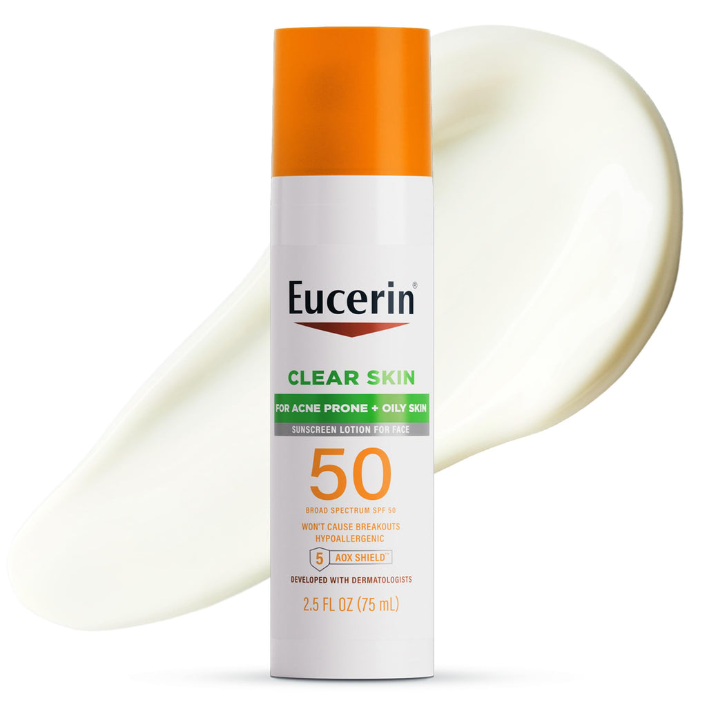 Eucerin Clear Skin Face Sunscreen Lotion, SPF 50, 2.5 FL OZ | Face Sunscreen for Acne Prone, Oily Skin with Oil-Absorbing Minerals, SPF 50 Broad Spectrum Sunscreen, Won't Cause Breakouts