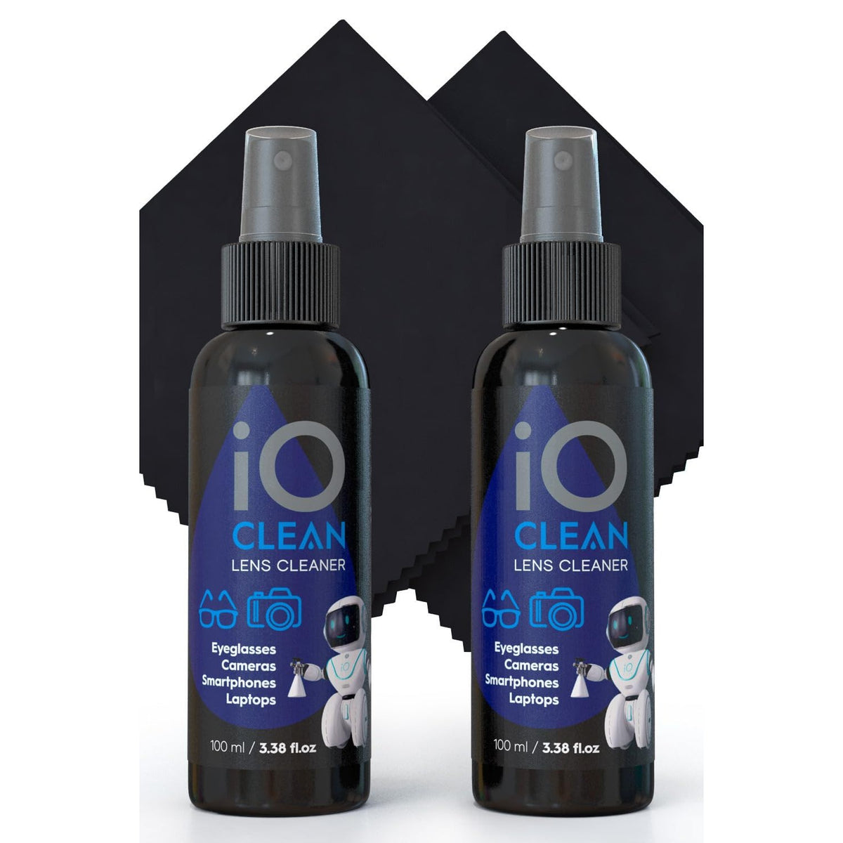 iO CLEAN Eyeglass Cleaner Spray, Glasses Cleaning Kit, 2 Bottles, 2 Cloths