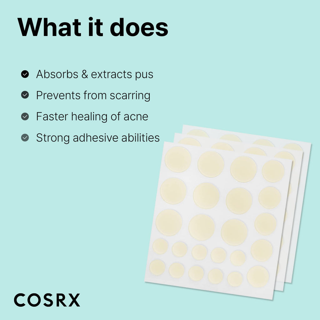 Buy now COSRX Acne Pimple Patch Absorbing Hydrocolloid Original 3 Size Patches for Blemishes and Zits Cover, Spot Stickers for Face and Body, Not Tested on Animals (72) at indiglob india