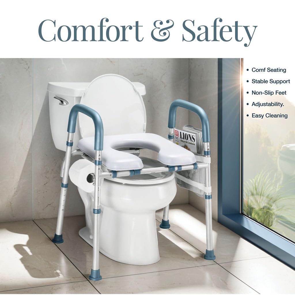 Toilet Seat Riser for Seniors, Adjustable Height & Width, 400lb