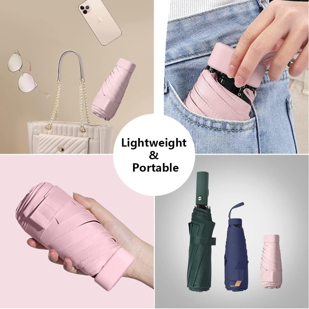 Buy now ESUFEIR Mini Travel Sun Umbrella for Purse With Case,Small Compact UV Umbrella Protection Sun,Lightweight Portable Parasol Windproof for Women Men Kids (Pink) at indiglob india