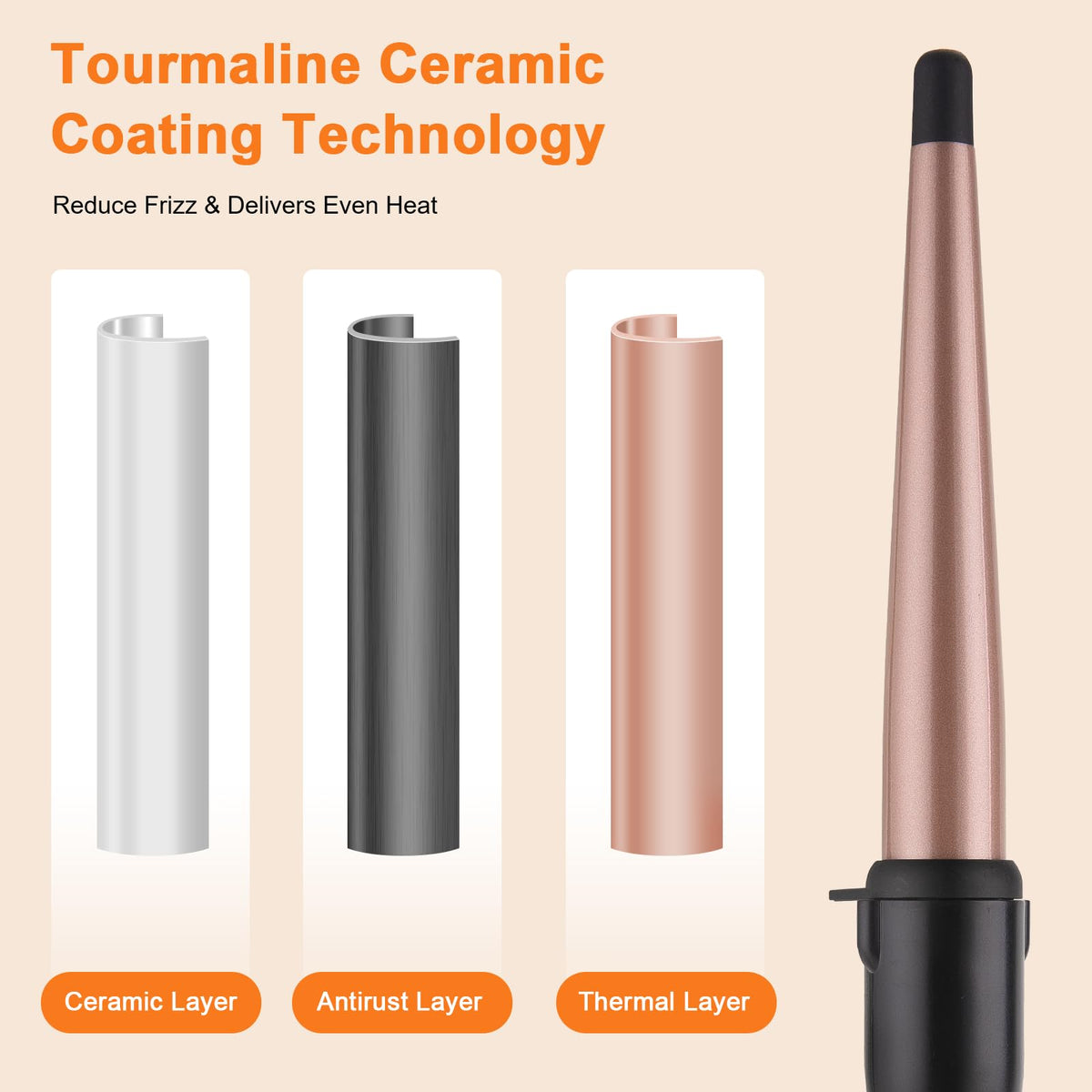 1/2 Inch to 1 Inch Tapered Curling Wand for Short, Medium & Long Hair