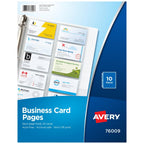 Avery® Clear Business Card Organizer Pages for 3 Ring Binders, Pack of 10, Holds 200 Cards Total (76009)