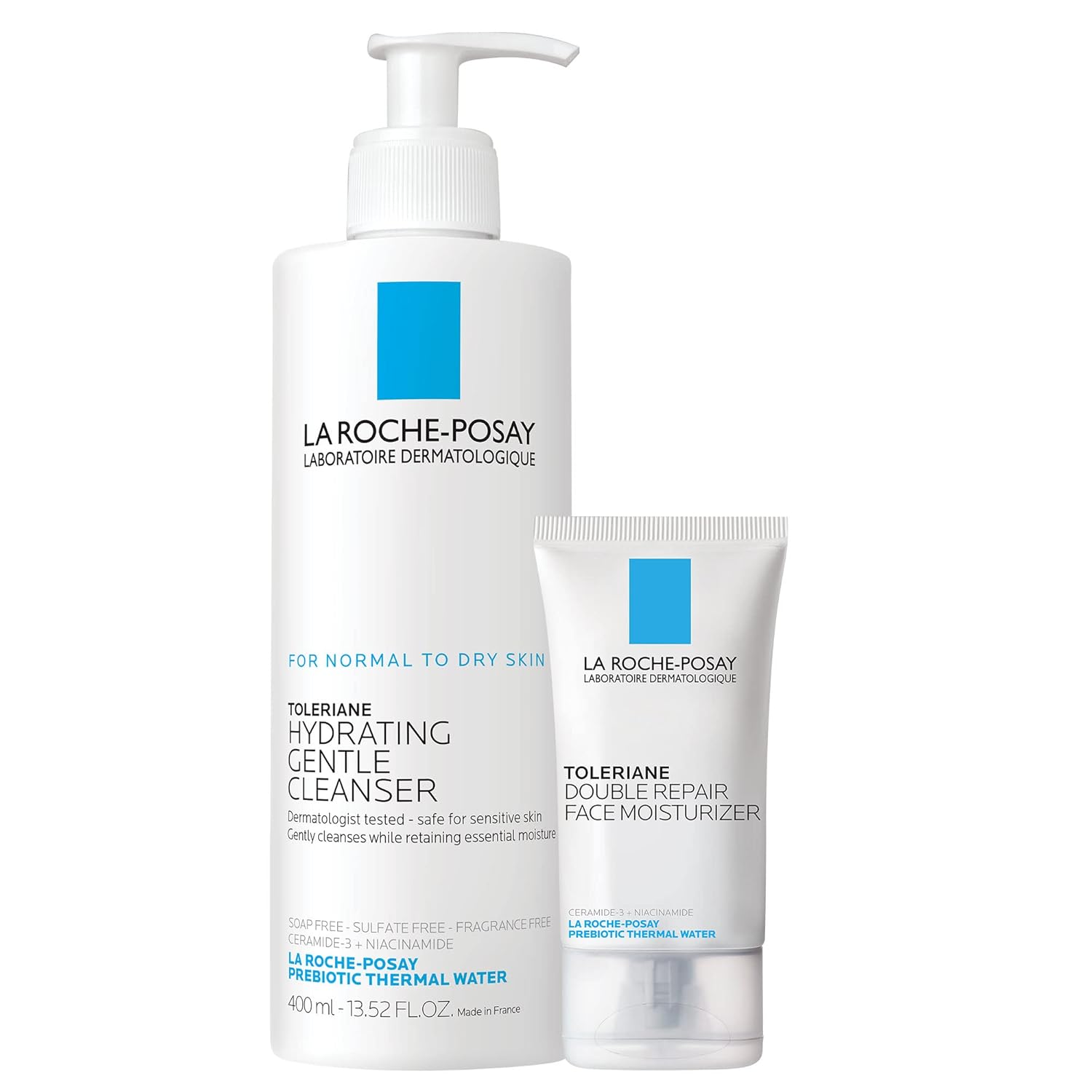Buy now La Roche-Posay Toleriane Hydrating Gentle Face Cleanser, Hydrating Facial Cleanser With Niacinamide + Ceramides, Daily Face Wash For Dry Skin To Normal Skin, Sensitive Skin Tested, Fragrance Free 7.44 Fl Oz (Pack of 2) 14.87 Fl Oz (Bottle + Moisturizer) at indiglob india