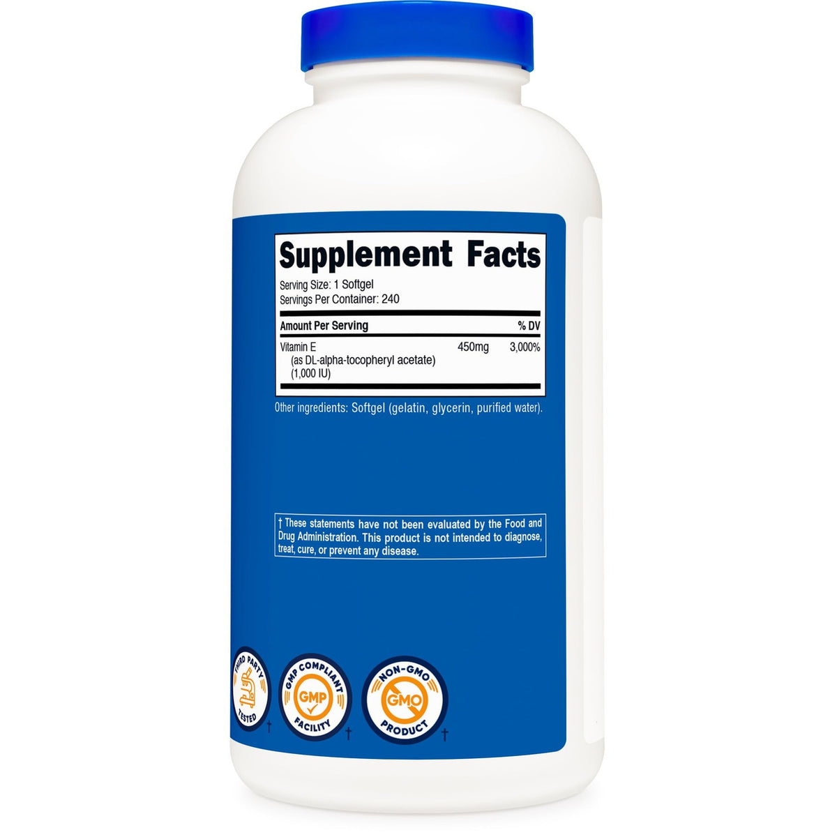 Nutricost Vitamin E 1,000 IU (450mg) 240 Softgels - GMO-Free, Gluten-Free