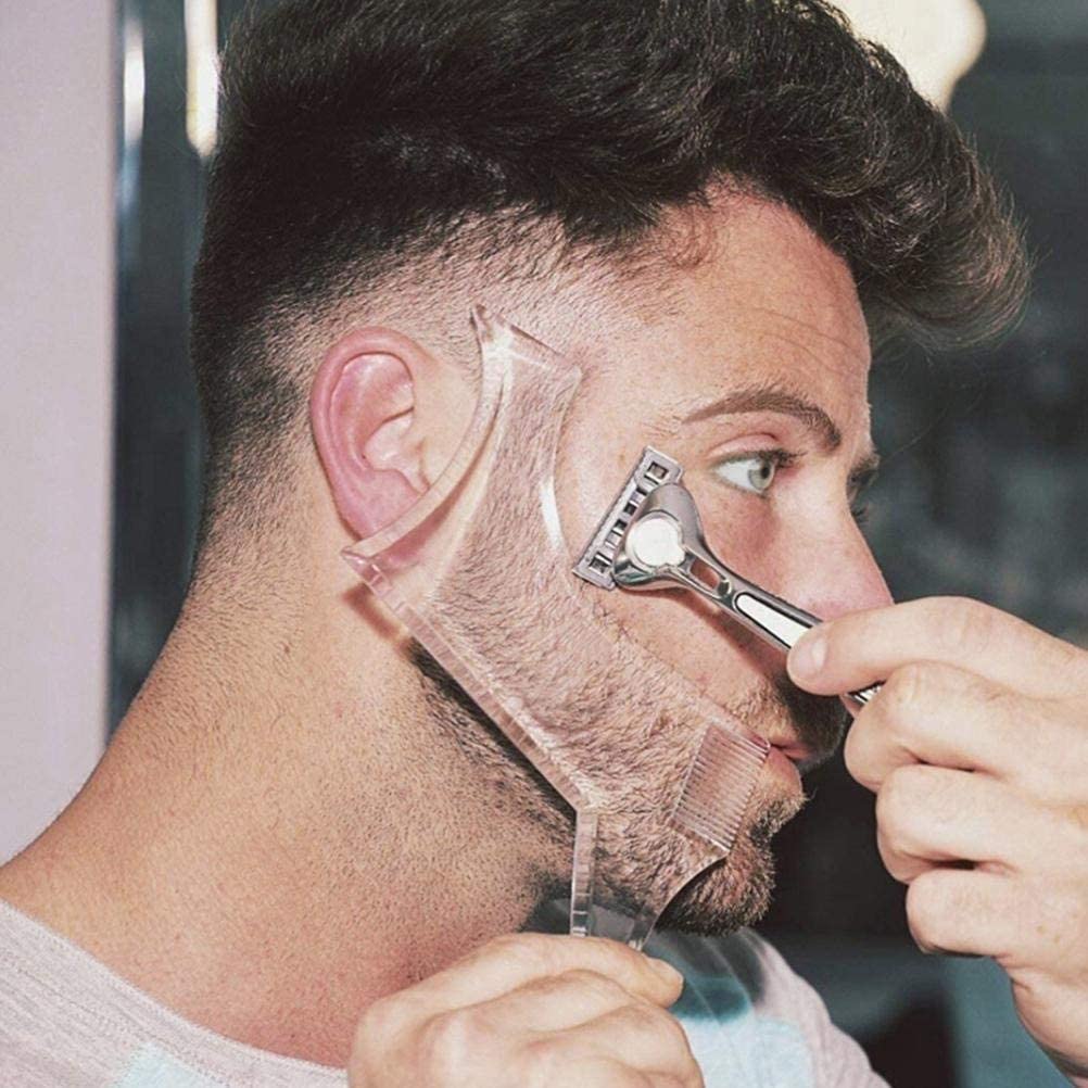 Buy now Men's Beard Shaping Tool With Inbuilt Comb Transparent Template Styling Comb Templates for Goatee Mustache Sideburns, Jaw Cheek/Neck Line, Symmetric/Curve/Step Cut (Clear) Default at indiglob india