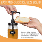 2 Pack Mason Jar Syrup Dispenser Pump Lids, Coffee Syrup Dispensers for Regular Mouth Mason Jars with Rust Proof Plastic Pumps and lids, Kitchen Food Grade Honey Dispenser Pump, Black
