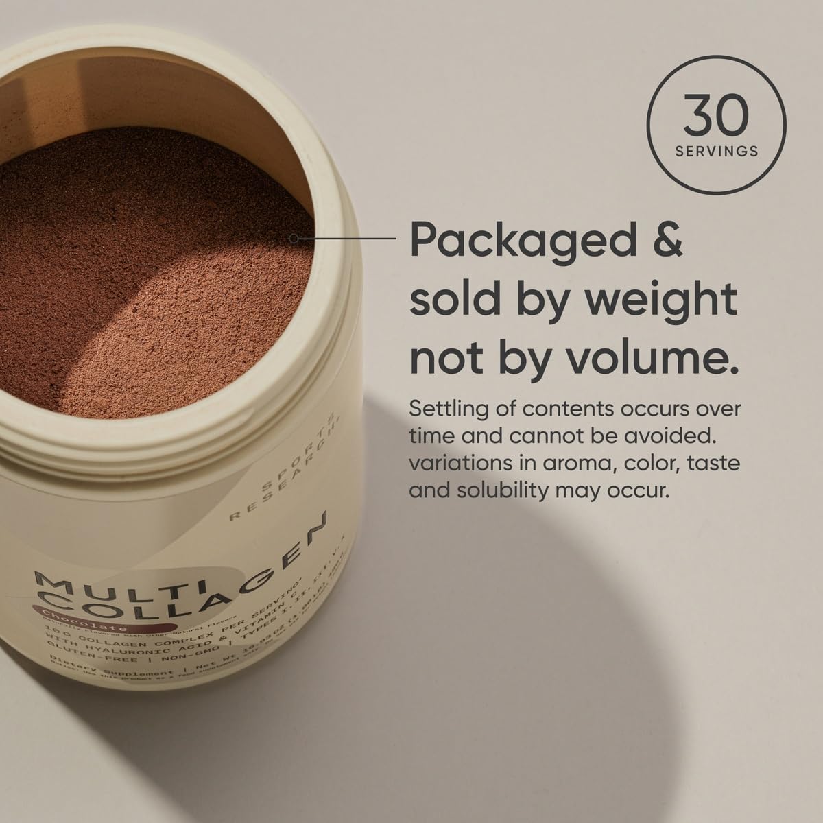 Sports Research® Multi Collagen Protein Powder, Chocolate - 30 Servings | 10g Grass-Fed Type I, II, III, V, X Collagen per Scoop w/Hyaluronic Acid & Vit. C | Hair, Skin & Joint Support | Easy to Mix