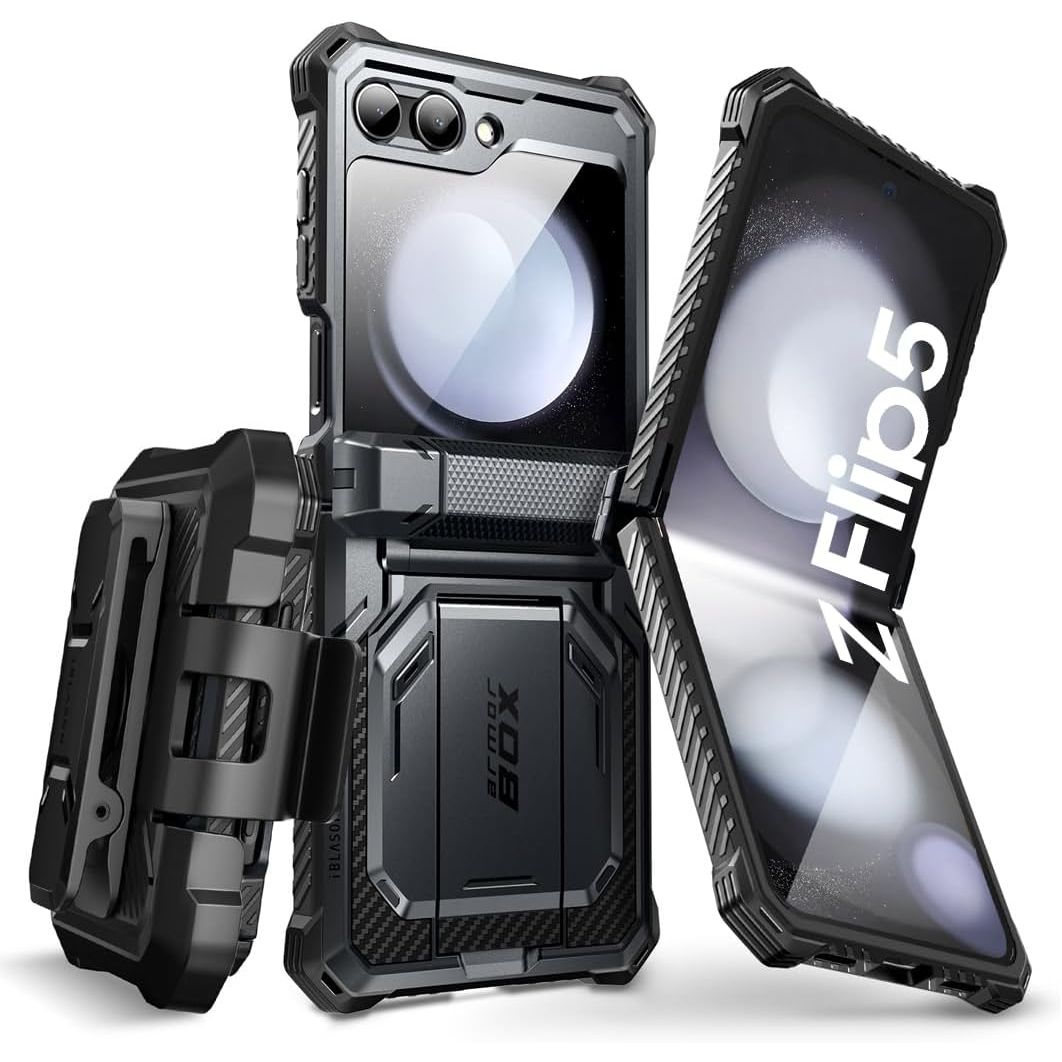 Buy now i-Blason for Samsung Galaxy Z Flip 5 Case with Stand, [Built-in Screen Protector] [Hinge Protection], Full-Body Protection Magnetic Phone Case for Galaxy Z Flip 5, Black Black at indiglob india