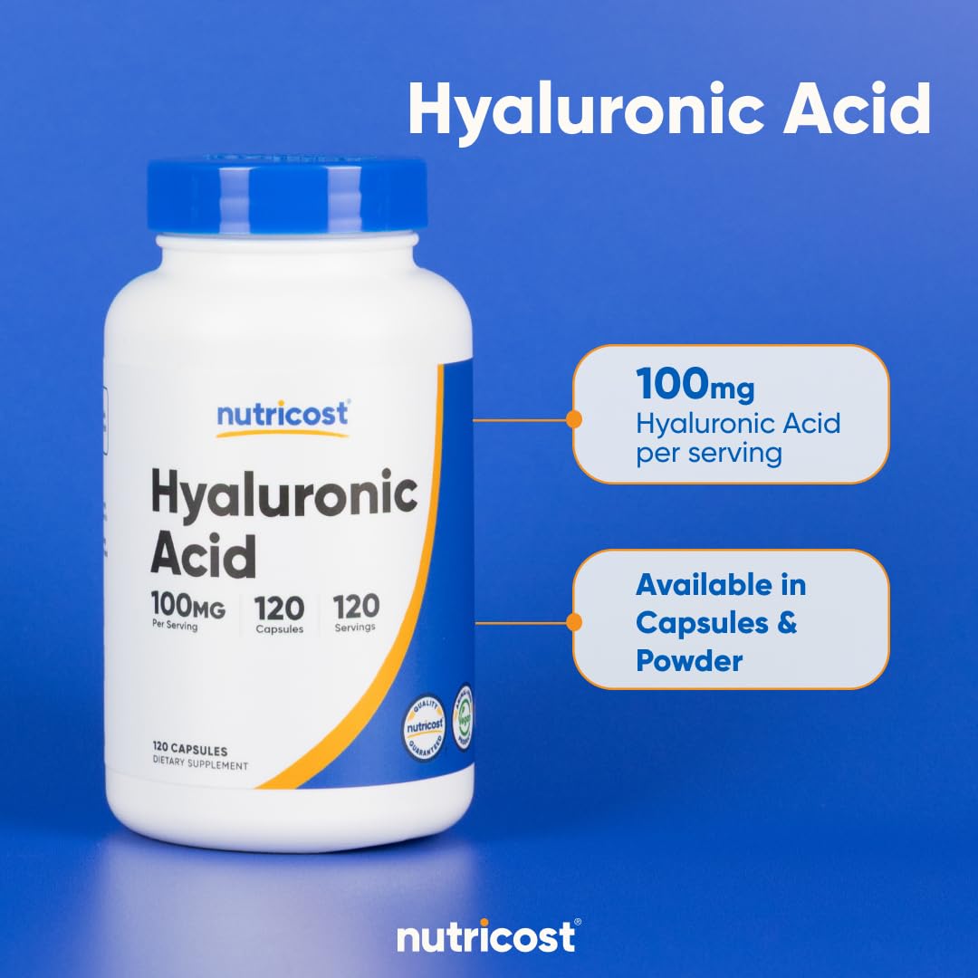Nutricost Hyaluronic Acid Capsules 100mg,120 Vegetarian Capsules | Gluten-Free & GMO-Free